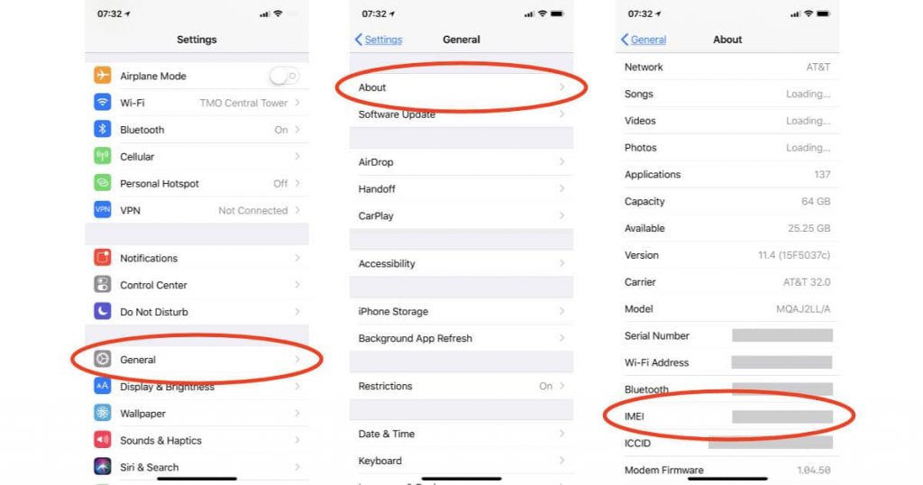 بررسی شماره سریال و IMEI 