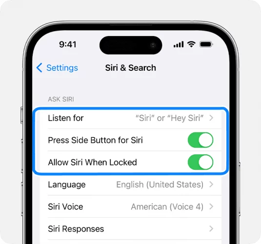 فعال سازی دستی siri