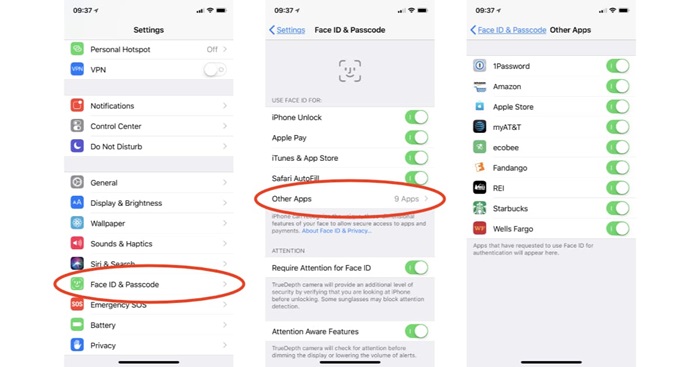 قفل گذاری با استفاده از Face ID یا Touch ID