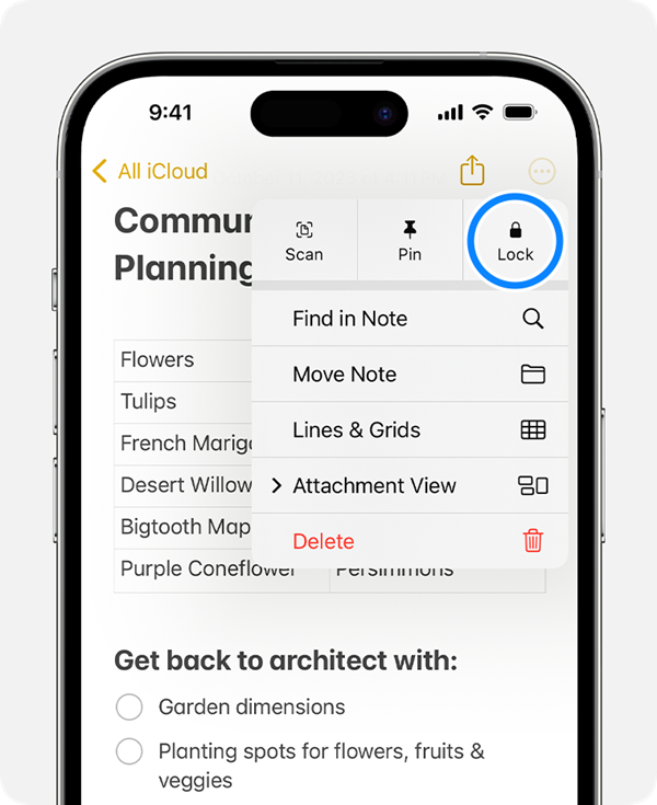 قفل گذاری یادداشت ها در برنامه Notes