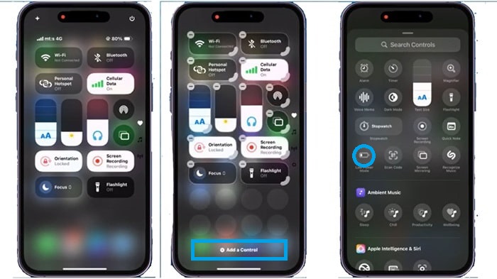 فعال کردن low power mode از طریف control center
