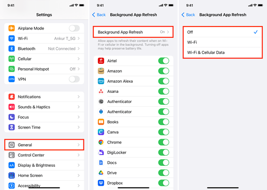 غیرفعال کردن Background App Refresh