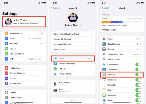 انتقال مخاطبین با iCloud